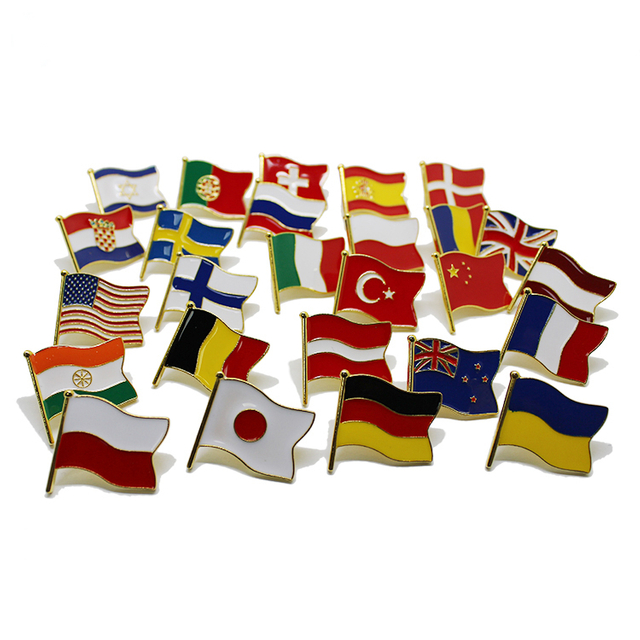 Металлическая мягкая эмаль с отворотом флага страны